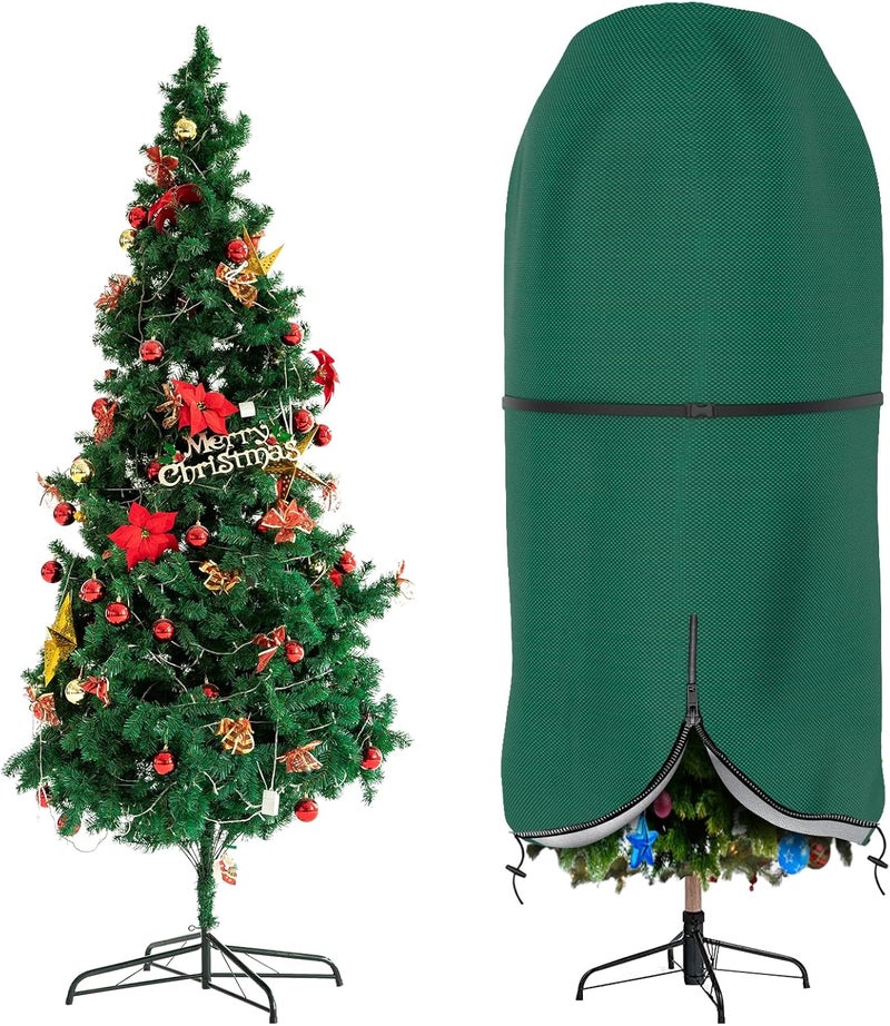 DUDSOEHO Christmas Tree Cover with Adjustable Straps, Upright Xmas Tree Storage Bag with Zipper & Drawstring for up to 9 Foot Artificial Tree Standing with Ornaments, Waterproof, Dustproof - Image 1